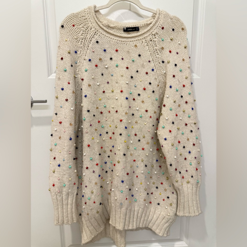 Zara Knit Oversized Beaded Sweater, Size‎ S